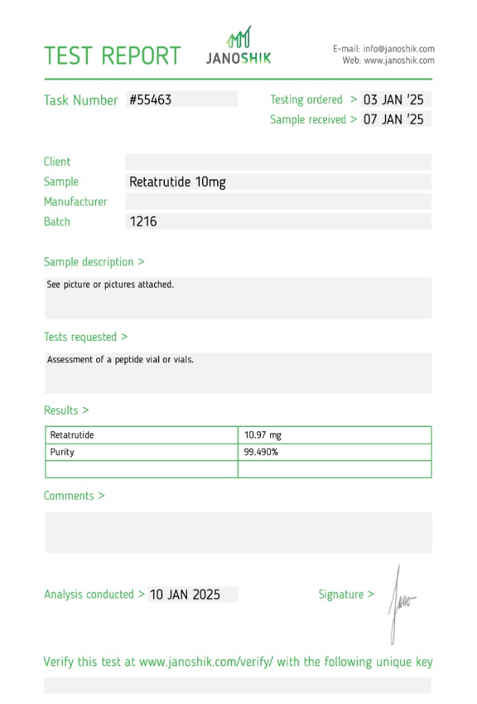Certificate of Analysis for Retatrutide